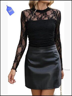Sheer Mesh Long Sleeve Mock Turtleneck Slim Fit Ruched Going Out Top Blouse